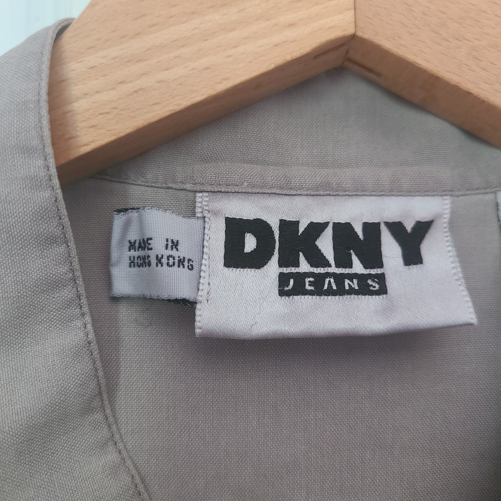 Vtg DKNY 100% Silk Mandarin Collar Yoke Stitch Button Tunic Shirt Sz M Beige Y2K