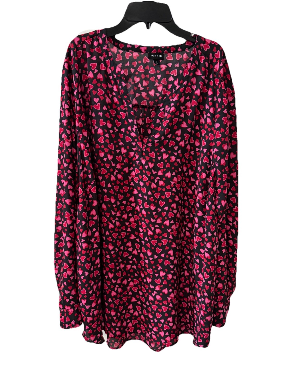 Torrid Top Blouse Womens 3X Heart Pink Black Georgette Business Casual Valentine