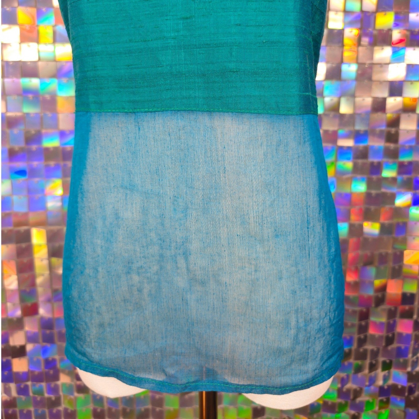 Mokea Australia Designer Halter Women M Y2K Teal Hand Woven Sheer Lace Up Back