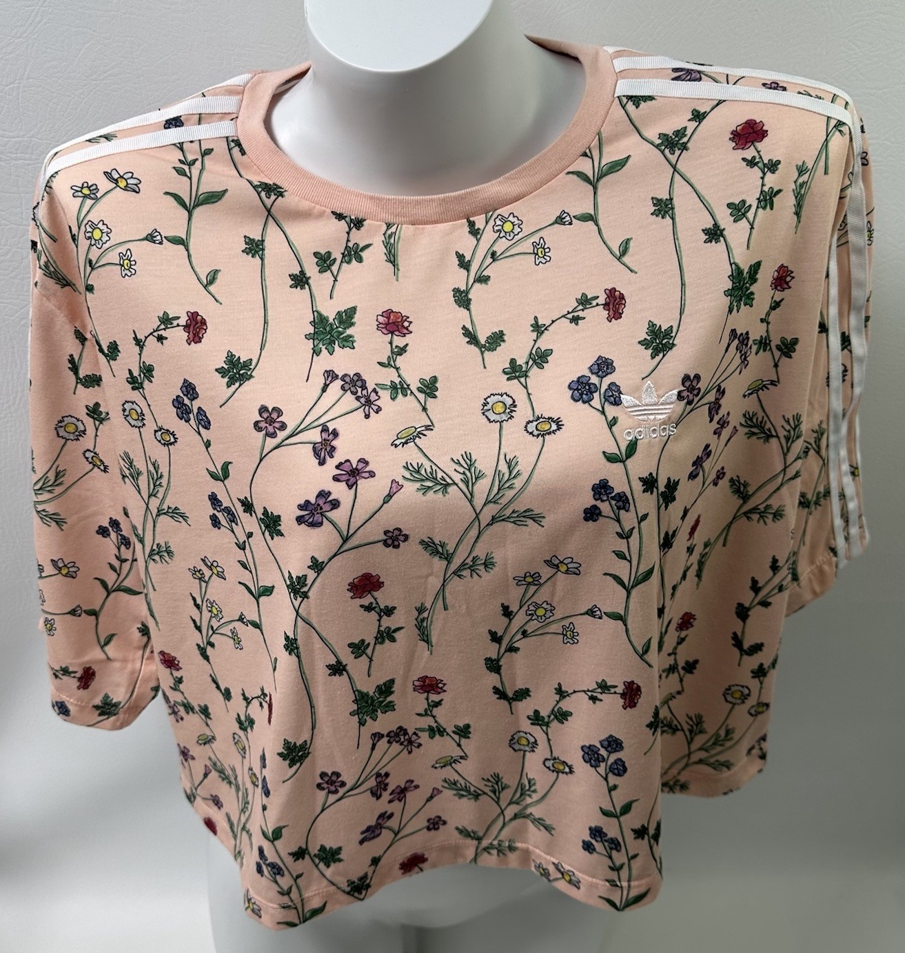 Adidas Originals Floral Crop Top T-Shirt Women’s M Trefoil Ain’t No Sunshine