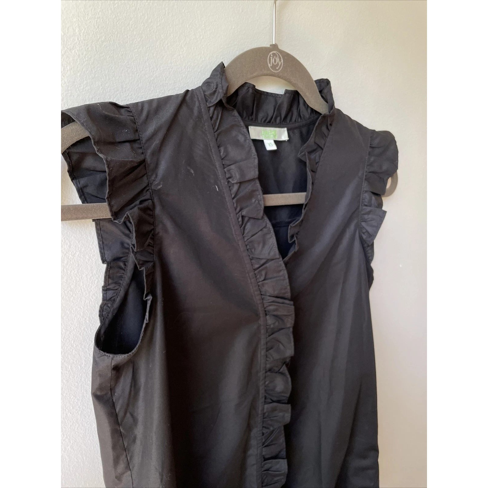 Jade Melody Tam Blouse Womens XS Black Ruffle Cap Sleeve Cotton V-Neck Chic
