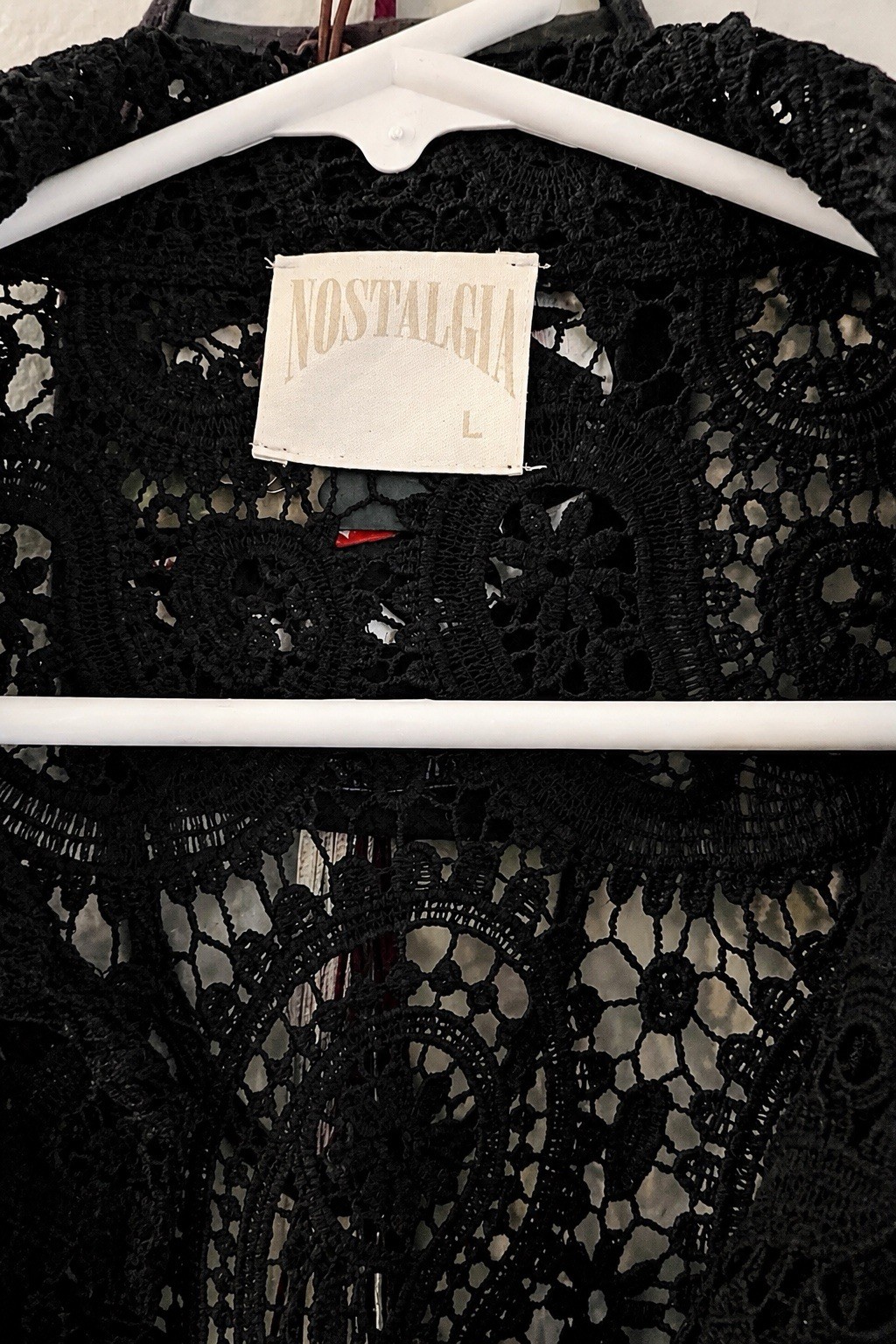 Enter NostalgiaBlack Lace Paisley Open Front Short Sleeve button Up Large