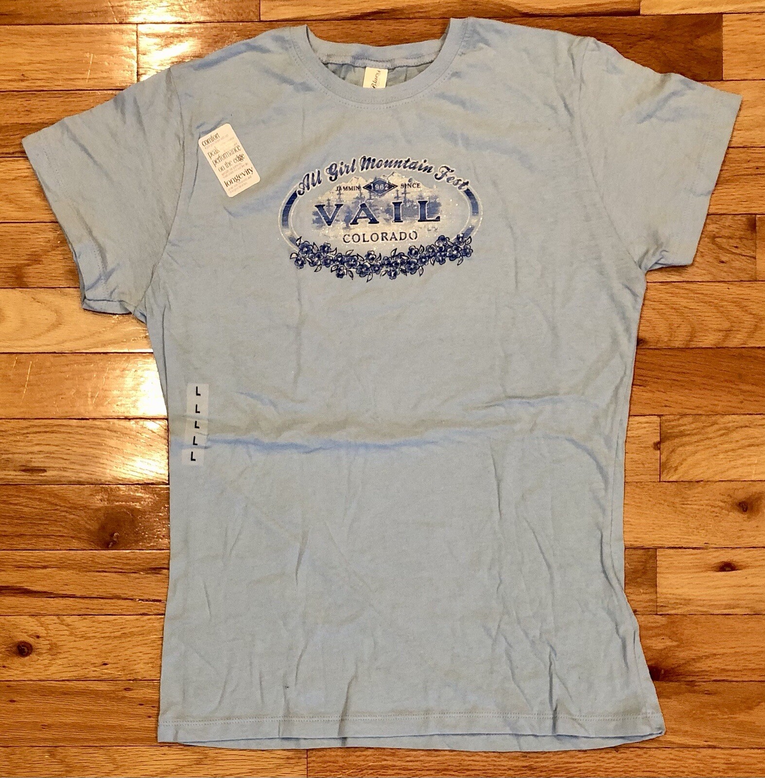 NEW Women’s Premium Graphic Tee Shirt. Sparkles. Sz: Large. “Vail, Colorado” NWT