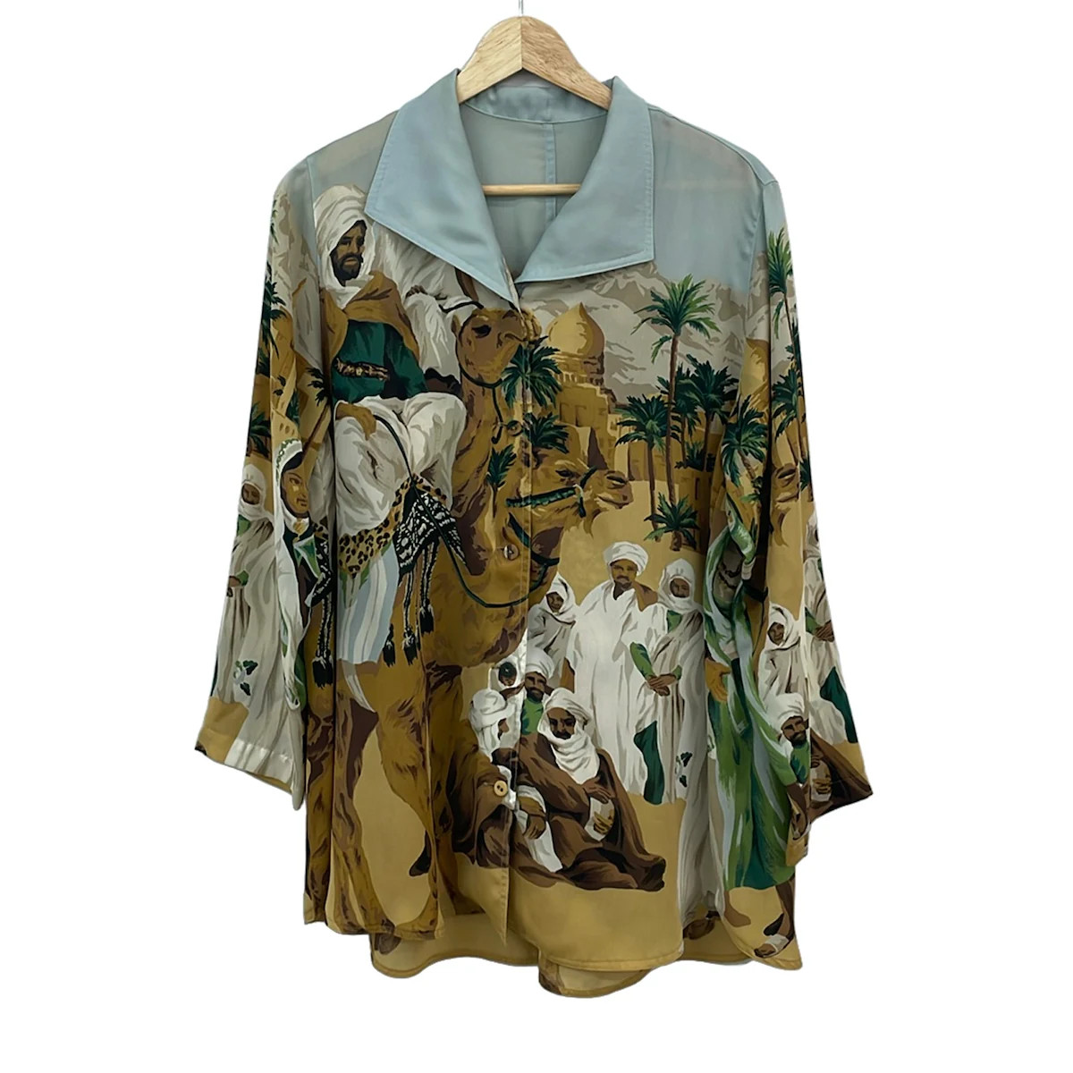 TOKUKO 1er VOL Light Blue Brown Multi Women’s Blouse