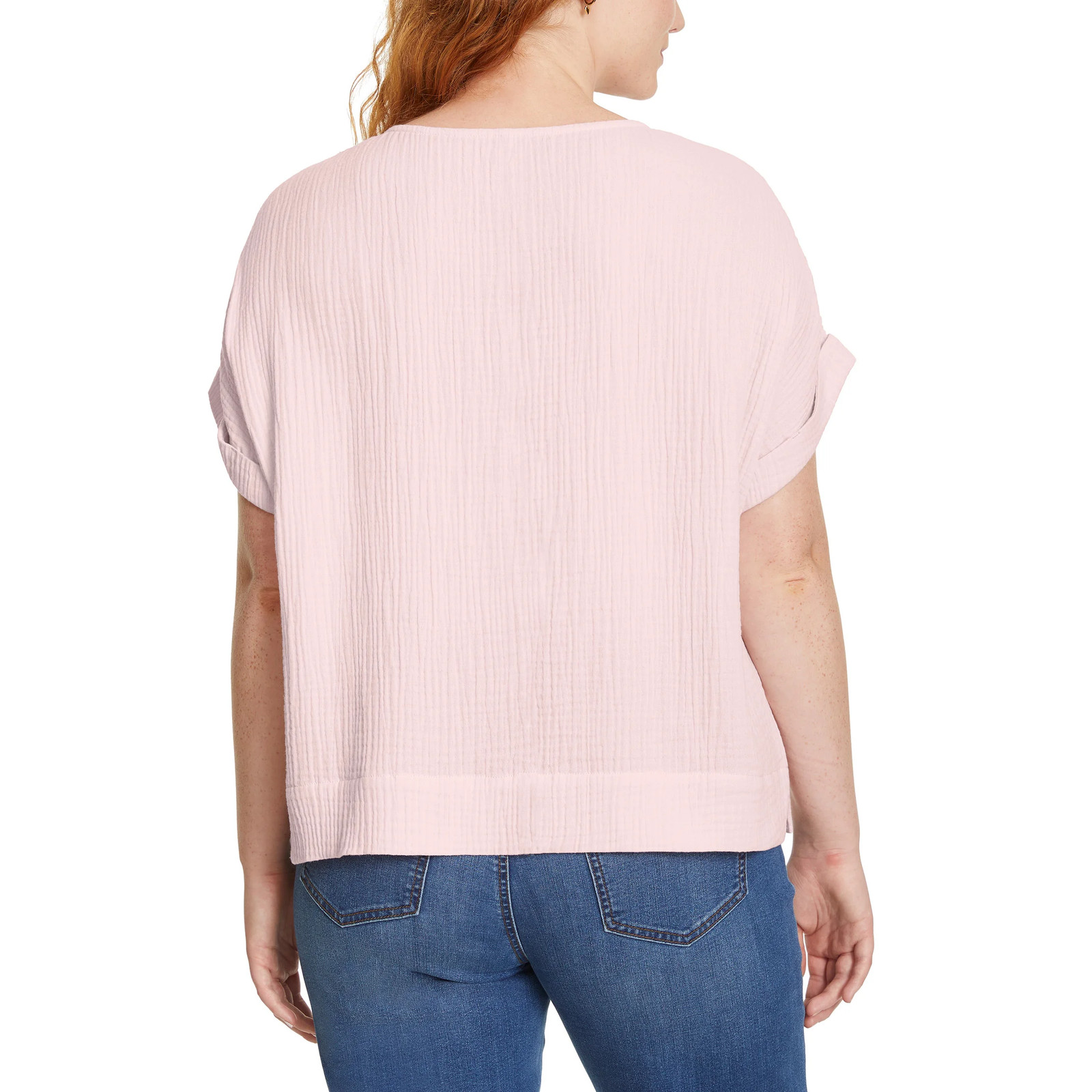 Gloria Vanderbilt Women’s Cotton Gauze Pullover Top Double Rolled Cuff Sleeve