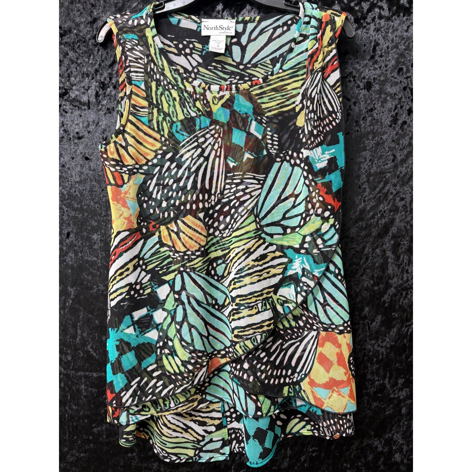 NorthStyle Butterfly Tank Top Womens M Mesh Y2K Fairy Layered Hem Sleeveless