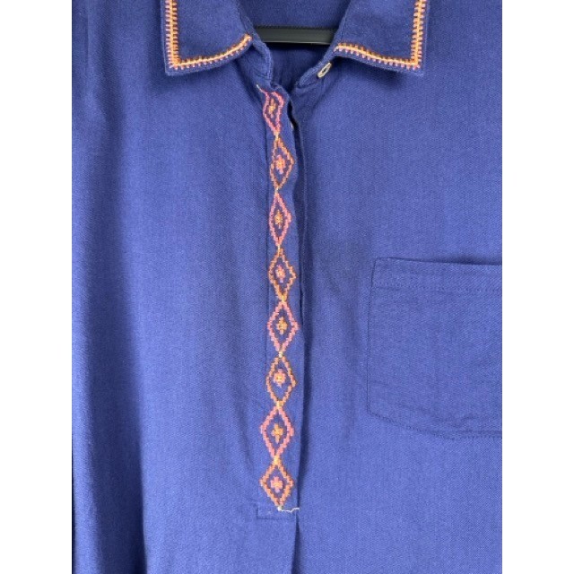Coldwater Creek Blue Embroidered Button Back Tunic Western Southwest Boho Cotton