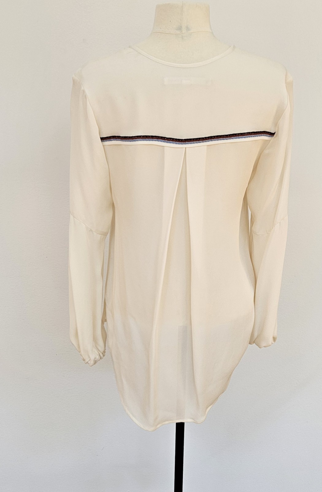 Veronica Beard Dream Long Sleeve Embroidered Silk Blouse Cream White Excellent 6