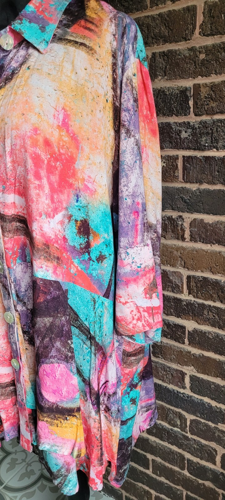 Parsley & Sage Women’s Art To Wear Colorful Button Up Tunic Shirt Size 2X