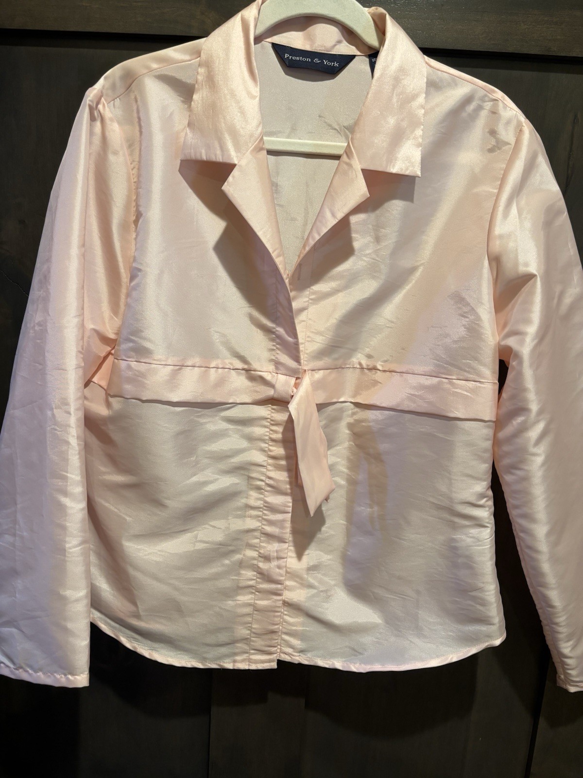 Preston & York Top Women’s 14 Pink Long Sleeve Front Tie Polyester/Nylon Blend