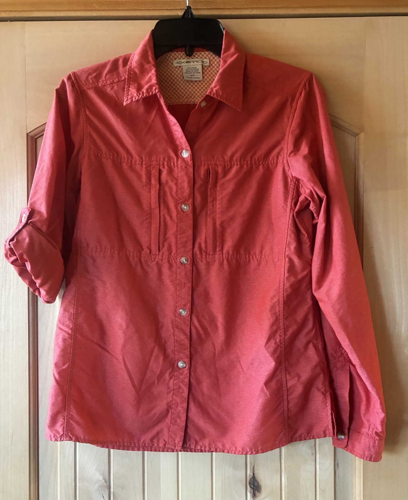 Womens Exofficio Nylon Blend Dark Orange Long Sleeve Vented Hiking Shirt S