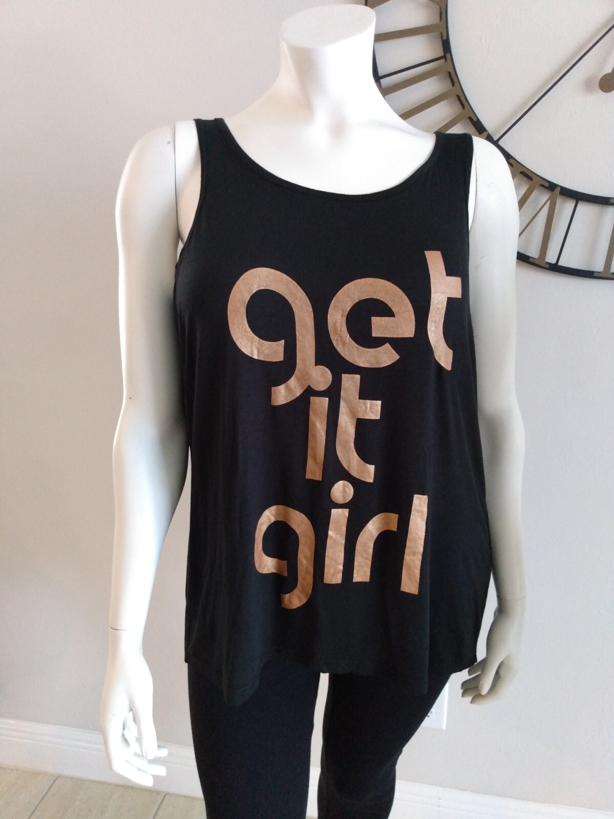 Cascade Blue Fly Away Back Printed Tank ‘GET IT GIRL’ Black Women’s Plus Size 1X