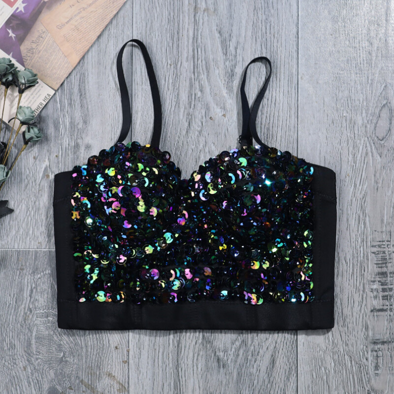 Ladies Glitter Sequin Tank Cami Bustier Bra Bralet Corset Crop Top Party Club