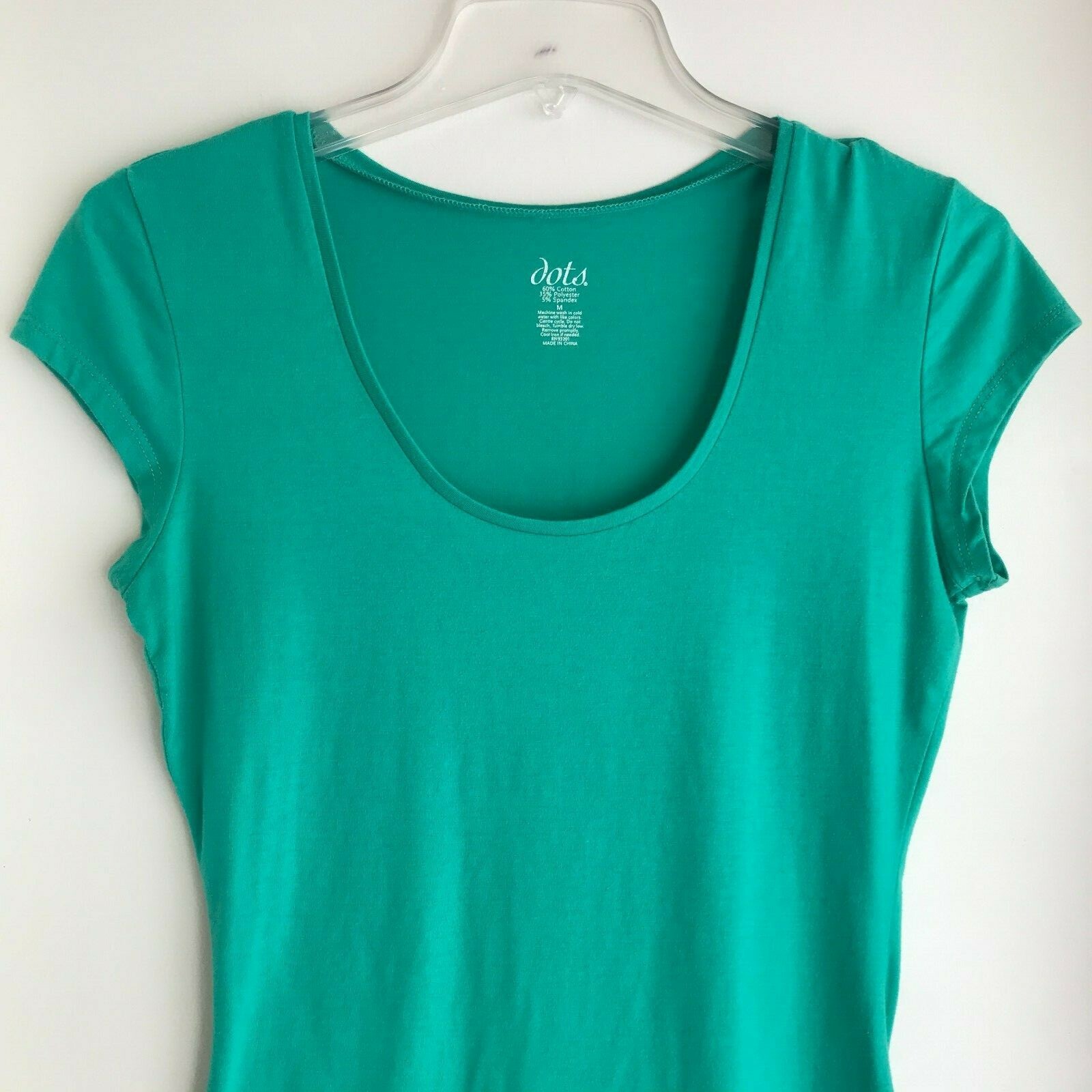DOTS Women’s Bright Aqua Green Round Neck Cotton T-Shirt Top Size S M