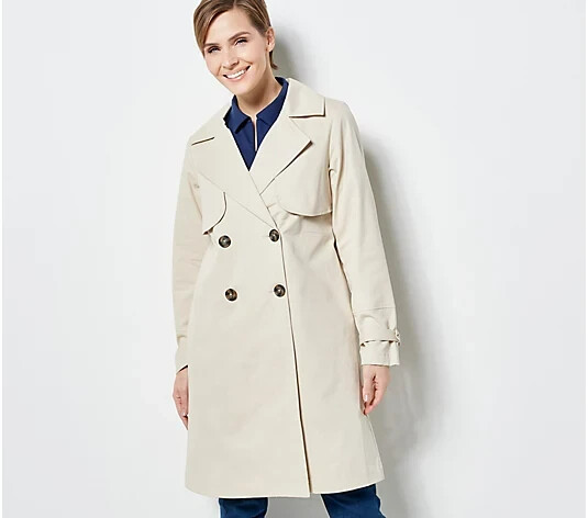 Centigrade Twill Double Breasted Long Trench Coat-Stone-Medium-NEW-A471952
