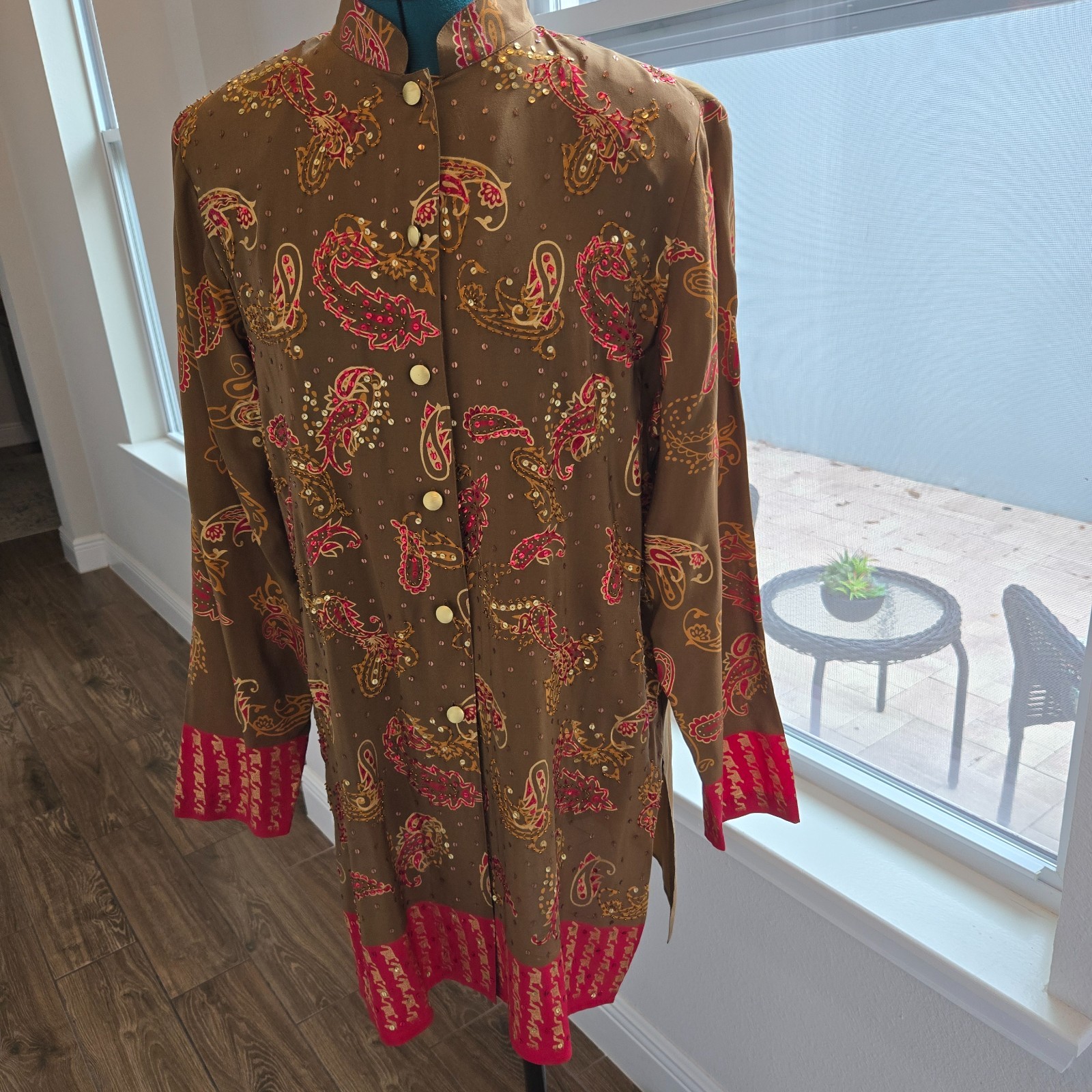 Diane Gilman 100% silk womens sequined long blouse / tunic / miniskirt Sz large