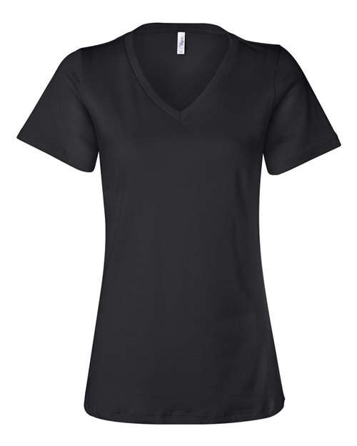 Large Black Bella Canvas Women’s Relaxed V-Neck Jersey Ringspun Cotton 6405