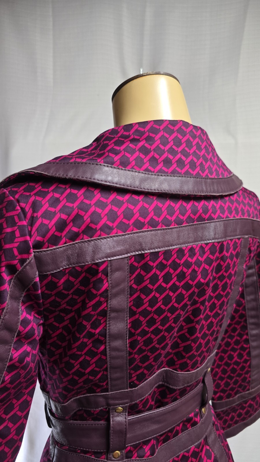 Vintage Y2K Women’s Purple Leather Cotton Belted Corset Blouse Top Jacket Sz S