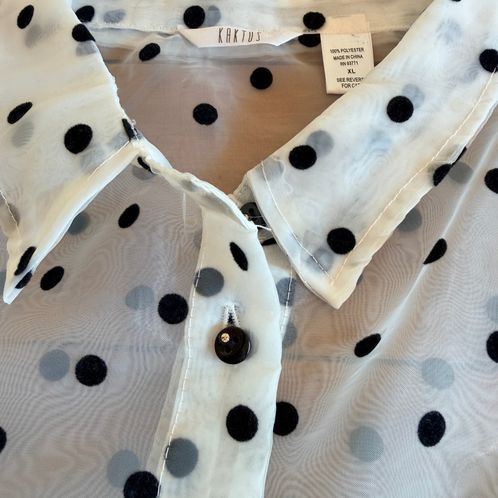 Kaktus Sheer Polka Dot Button Down Whimsigoth Romantic Blouse Balloon Sleeve