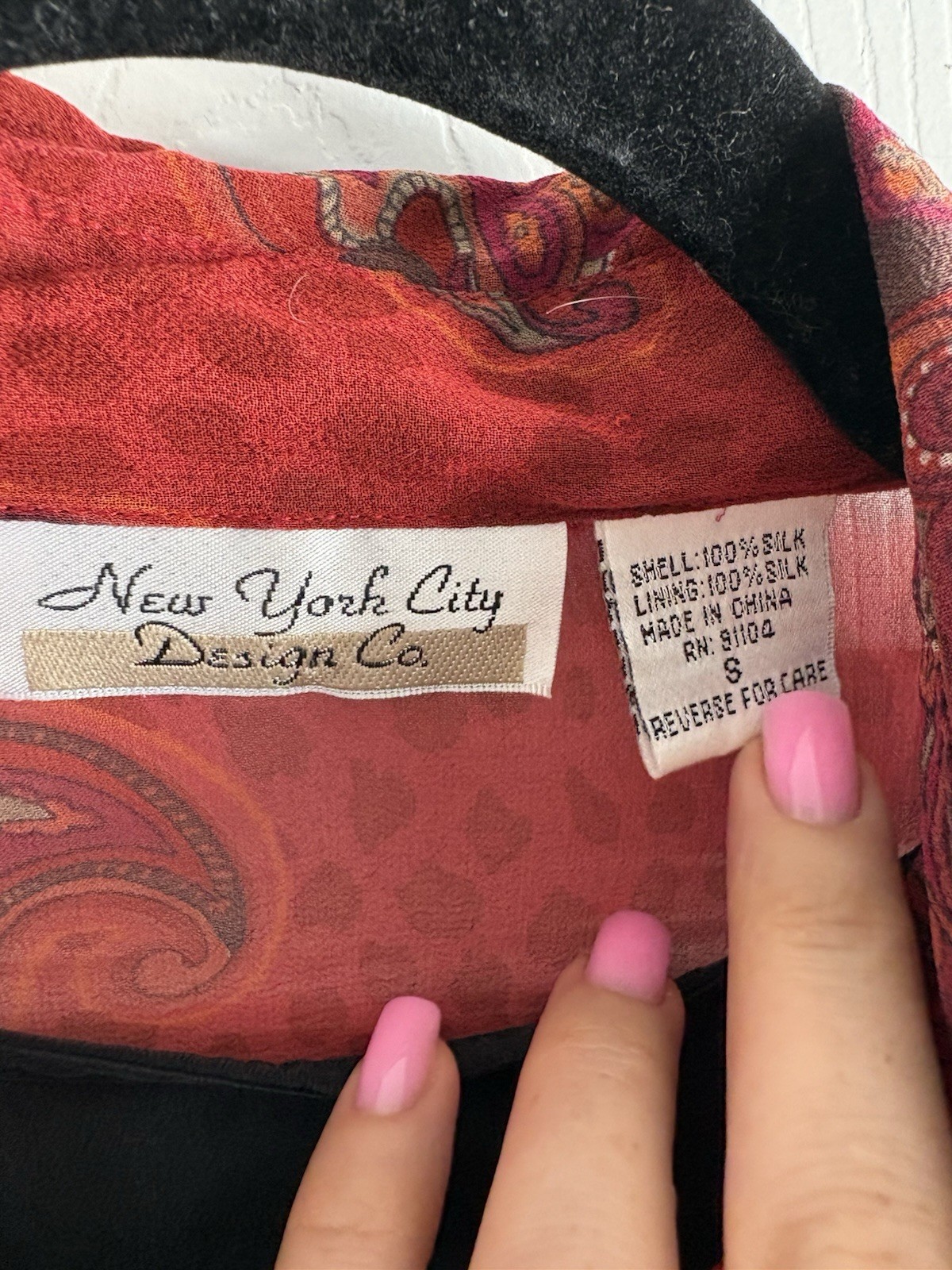 VNTG Y2K New York City Design Red Silk Paisley Leopard 2in1 Blouse Top Career S
