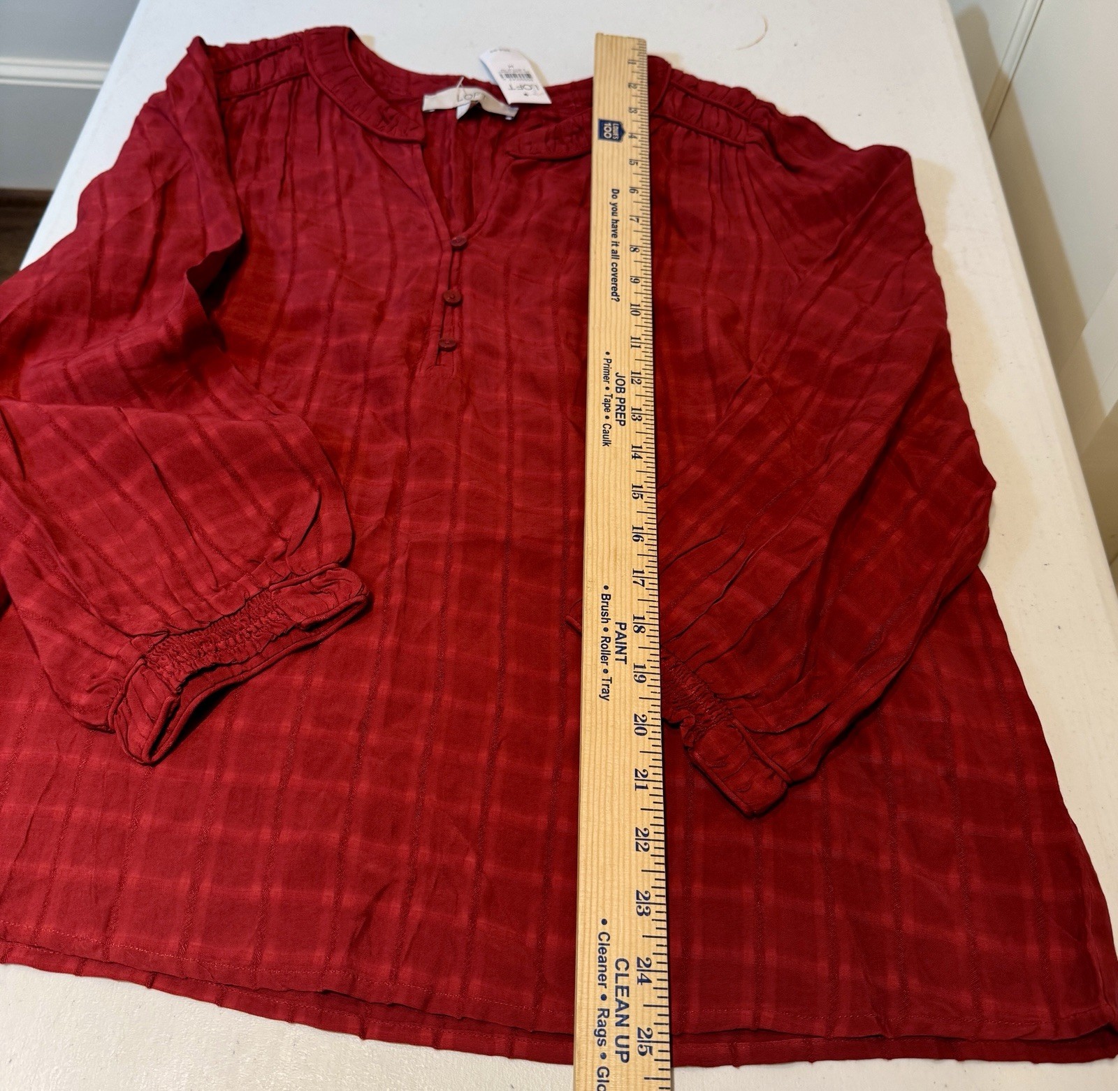 LOFT Top V Neck Rust Orange Red Plaid Solid Color Women Medium NWT