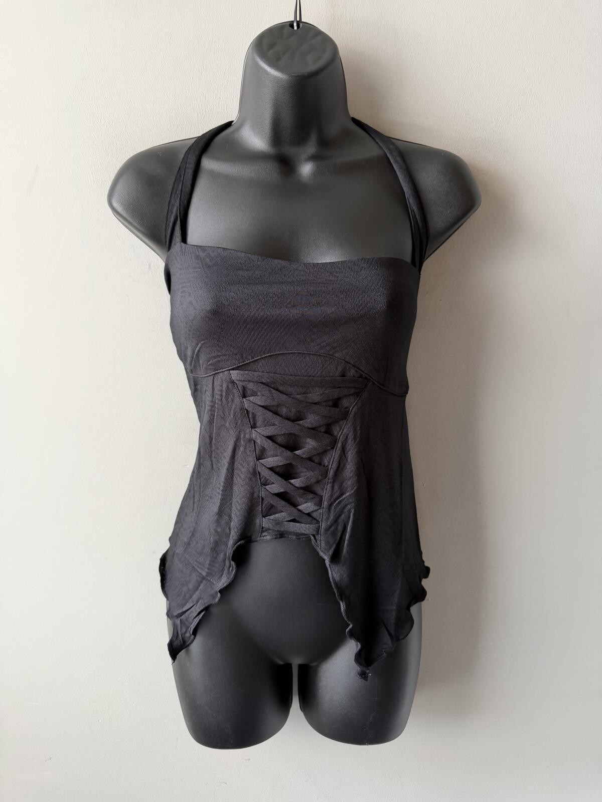 Killstar XL Dark Dahlia Black Lace-Up Ruched Asymmetrical Halter Top shelf