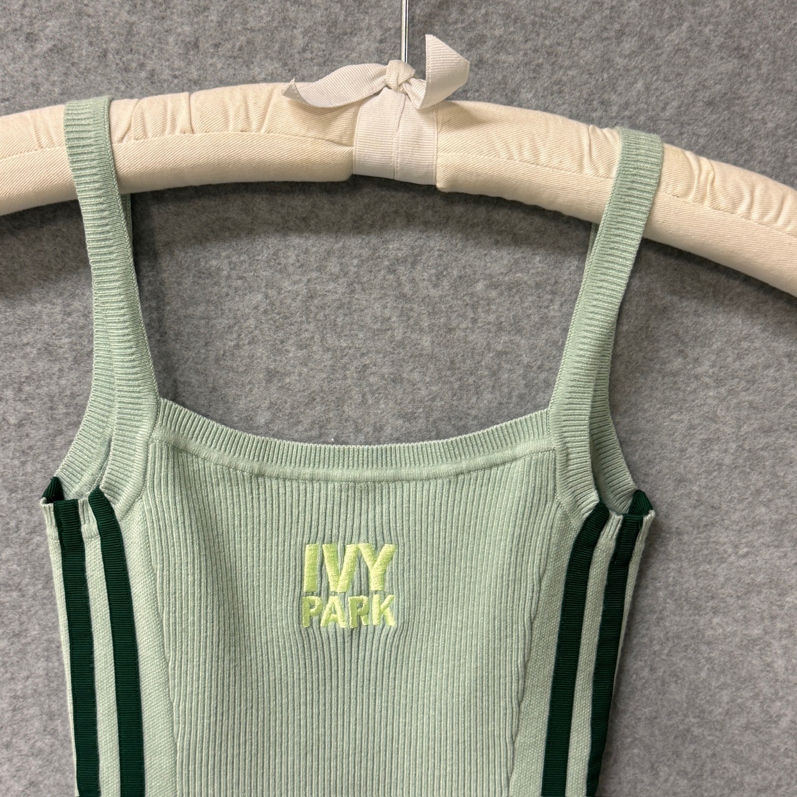 Ivy Park x Adidas Striped Ribbed Knit Mint Green Sleeveless Tank Bodysuit XS