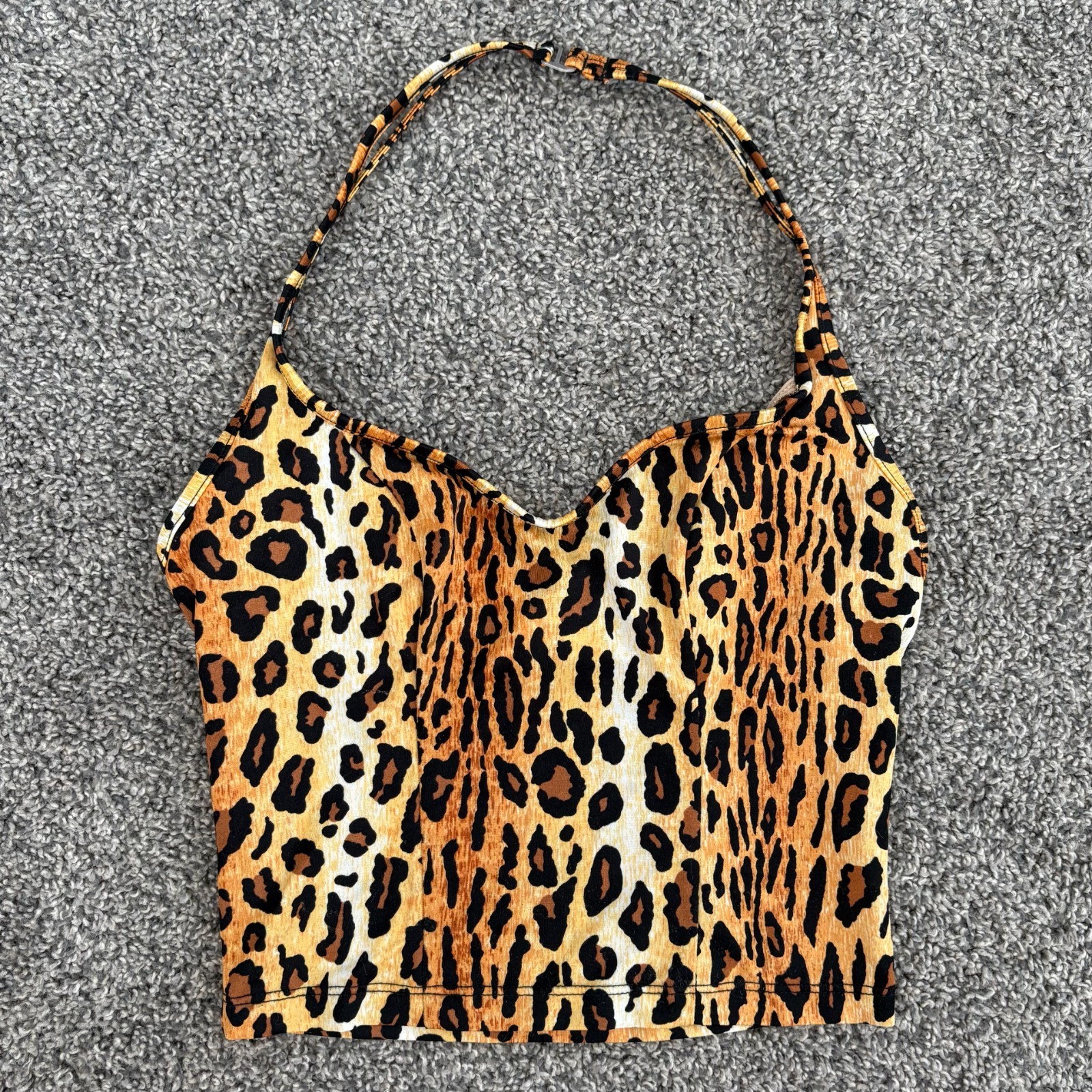 Vintage Leopard Print Halter Top Carabella Collection Swim Tank Animal Print 90s