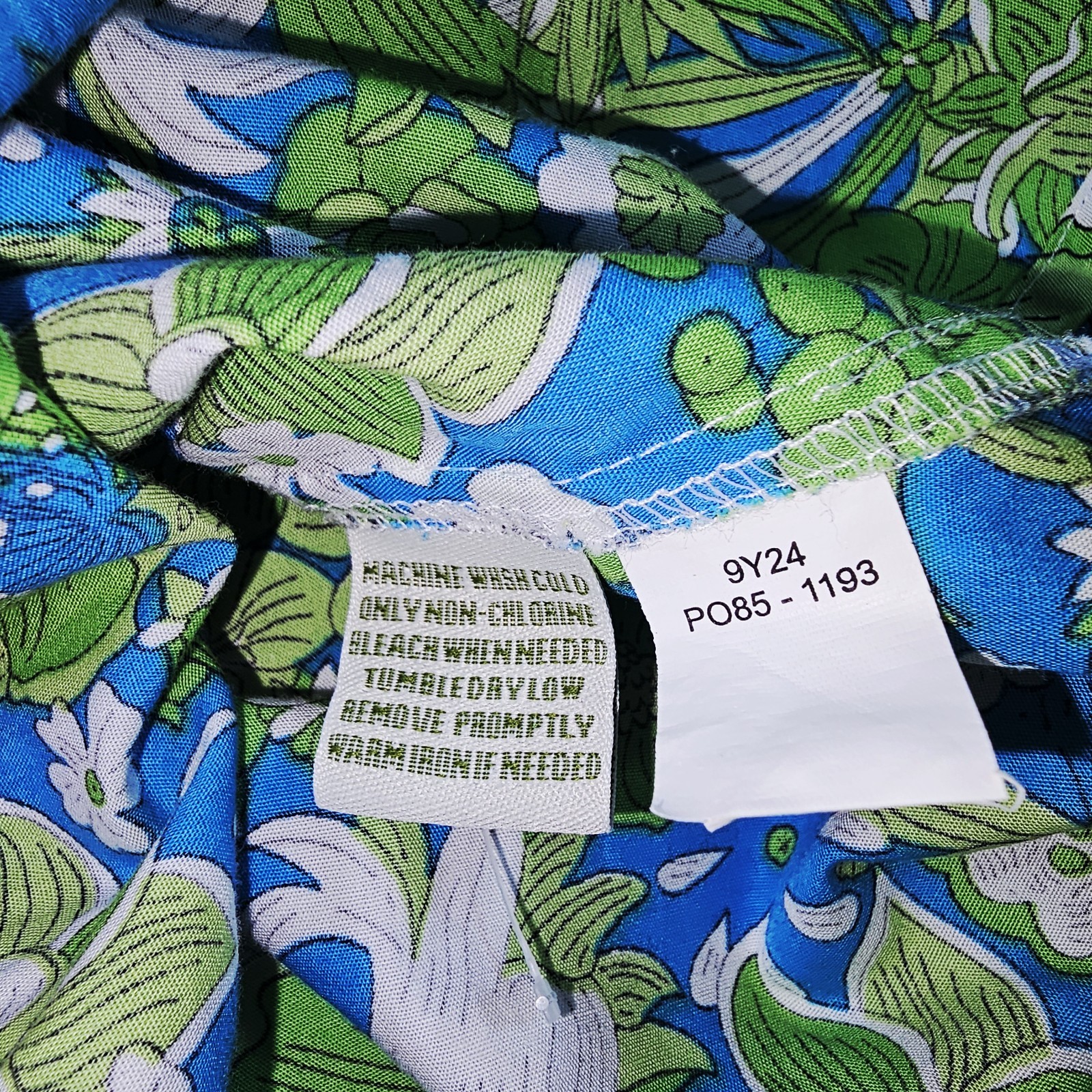 ORIVS Wrinkle Resistant Cotton Shirt Blouse Green Aqua & White Floral Nature 14