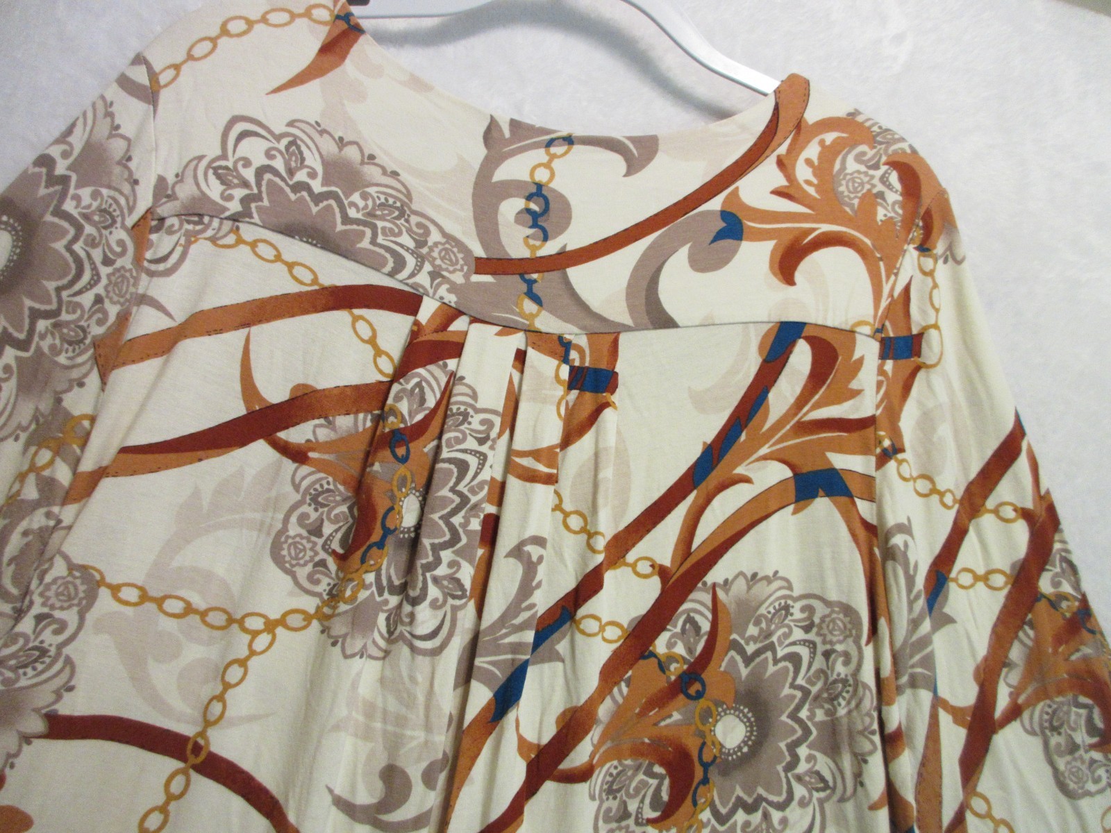 Chicos Tunic Women’s Size 2 Cream/Multicolor Chain/Floral Print 3/4 Sleeves Top