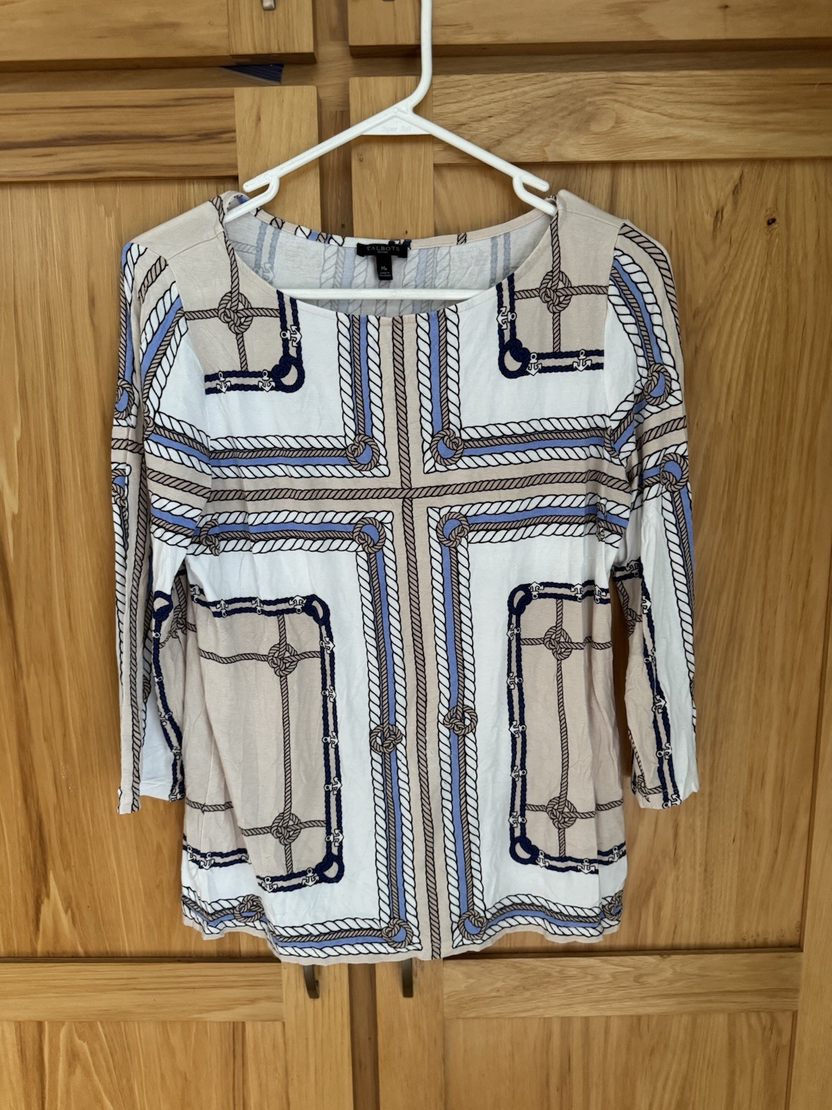 Talbots Nautical Anchors Women’s Petites Med 3/4 Sleeve Top Shirt EUC