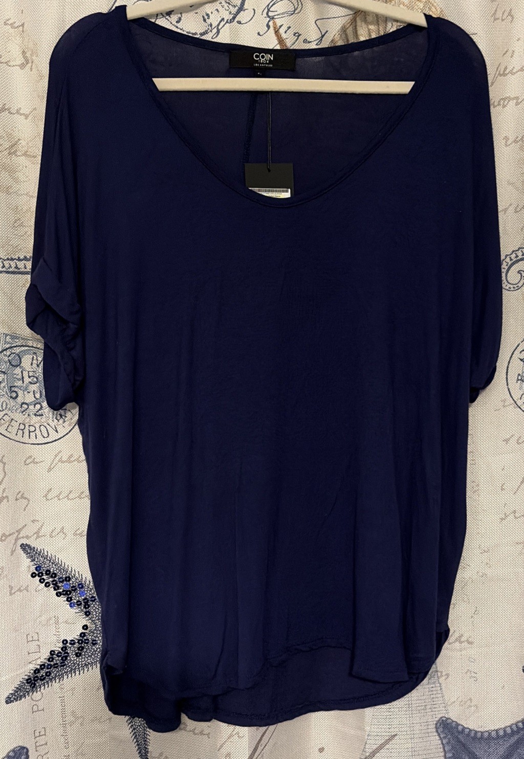 Coin 1804 Plus Size 2X Navy Blue Shirt NWT $35 Rolled Sleeve “Mix & Match”