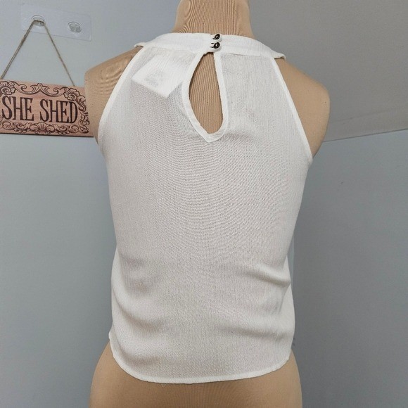 New Lace + Whiskey Beaded Halter Tank Top Ivory Medium Boho Festival Chic Gypsy