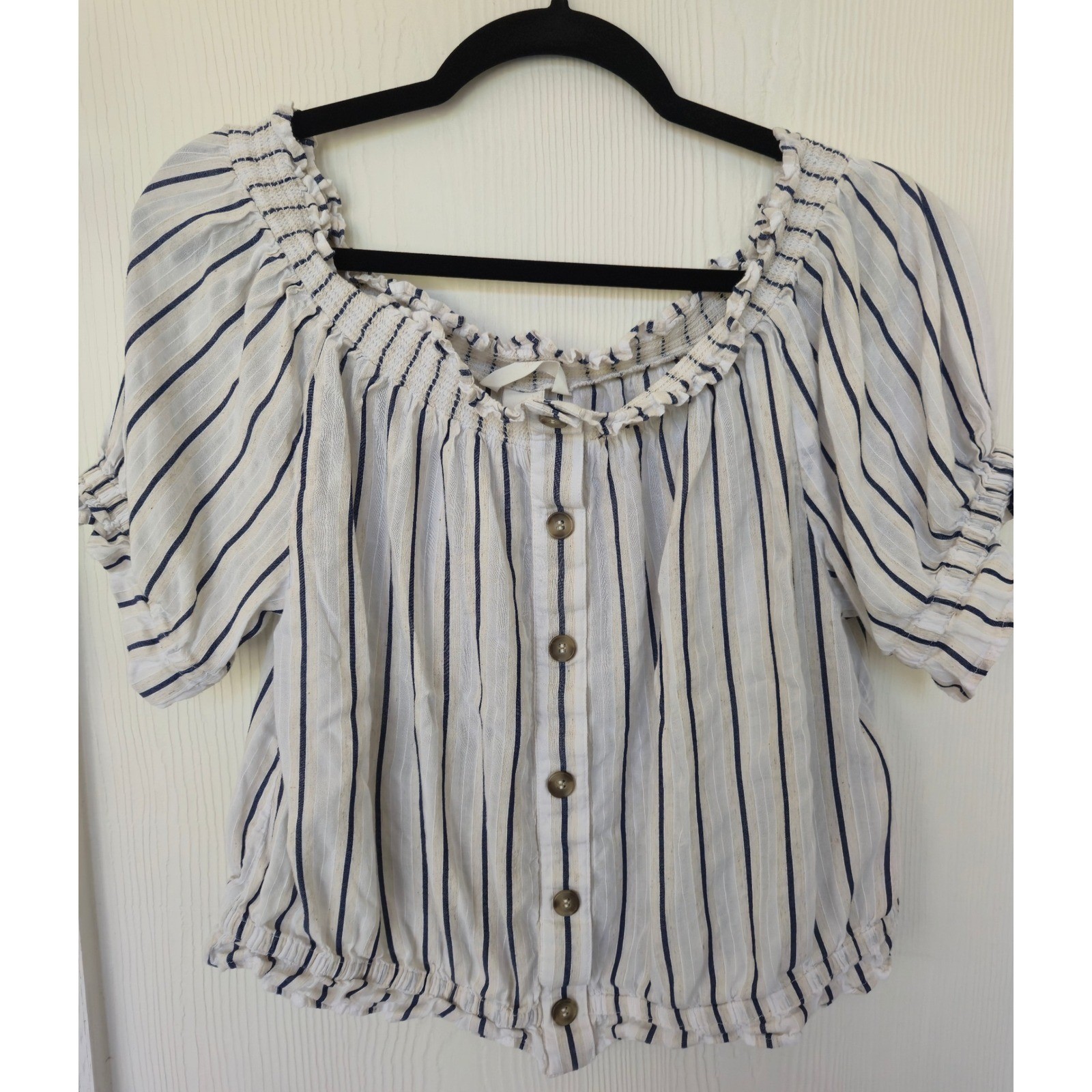 Striped Puff Sleeve Milkmaid Top Sz 12 Cottagecore Boho Hippie Festival Vacation