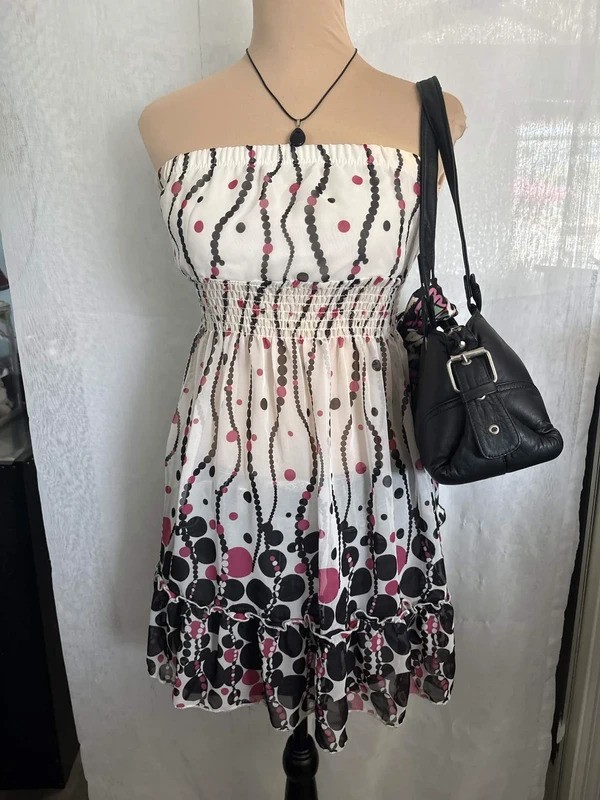 white polkadot long babydoll tube top