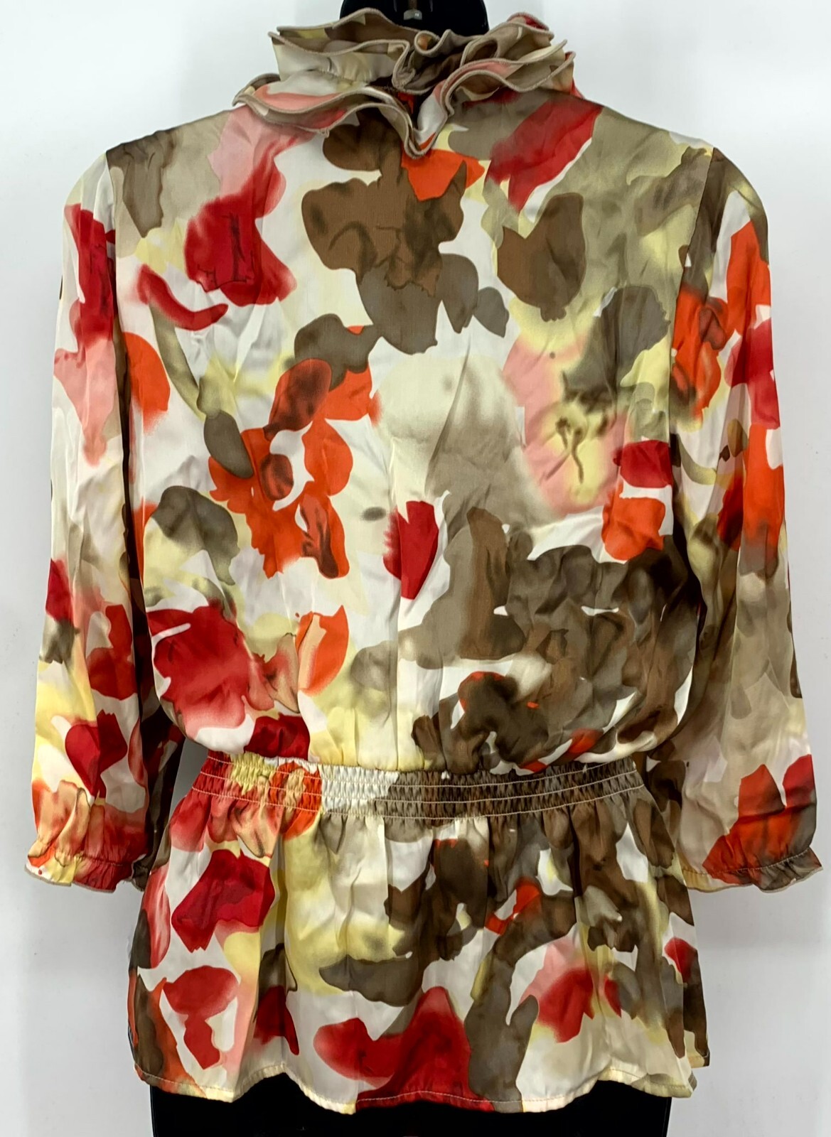 AGB Blouse Multicolor Ruffle Button Front Stretch Waist Womens Small