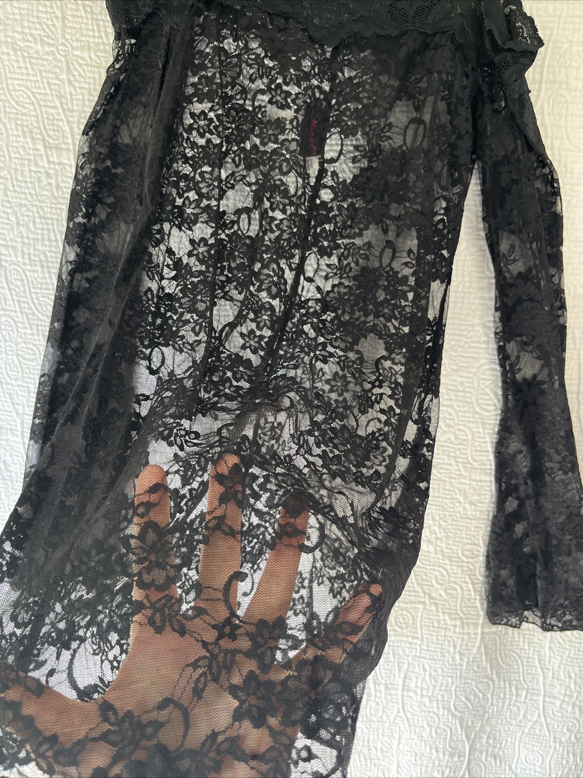 Dreamgirl Black Lace Sheer Shirt Small Off Shoulder Tattoo Top Witchy Whimsigoth