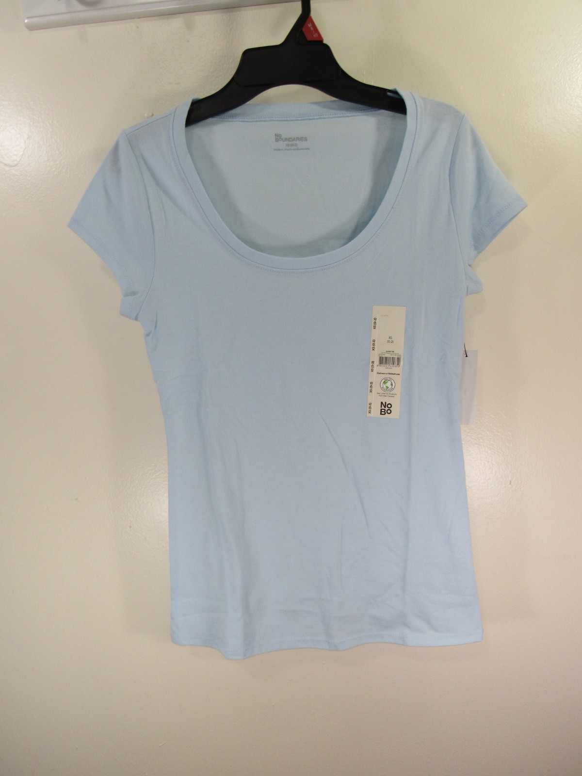 New No Boundaries Scoop Tee Size XS 0 2 Light Powder Puff Blue Short Sleeve