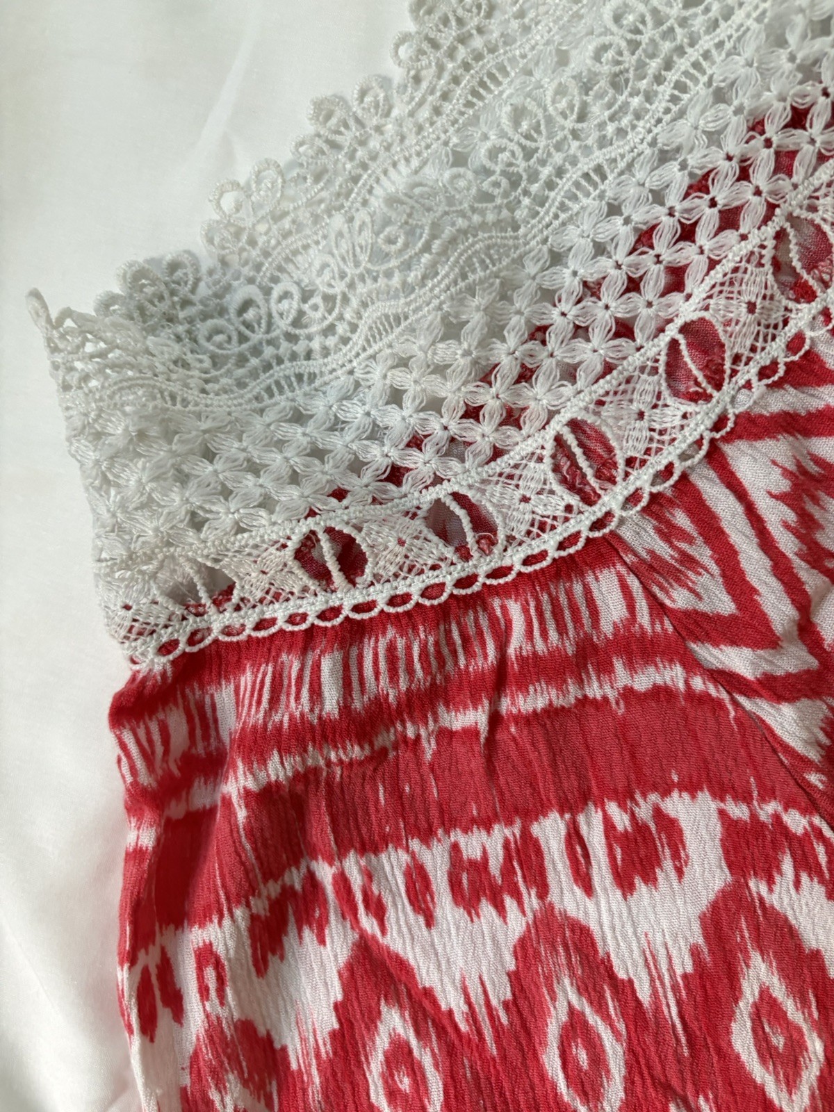 Boho Blouse With Off White Embroidery & Crochet Trim Size 3XL Festival Chic