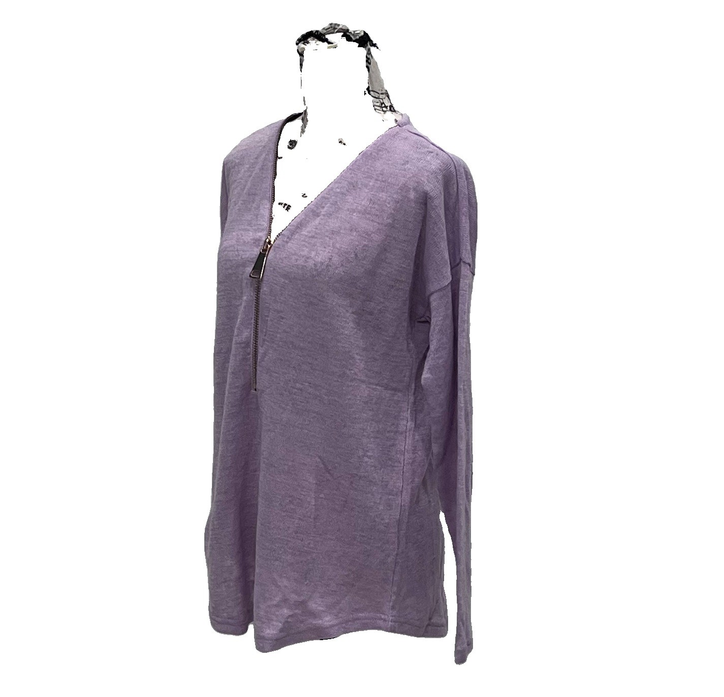 Soft Surroundings Lavender Ribbed Mock Neck Top Asymmetrical Layered Back Zip
