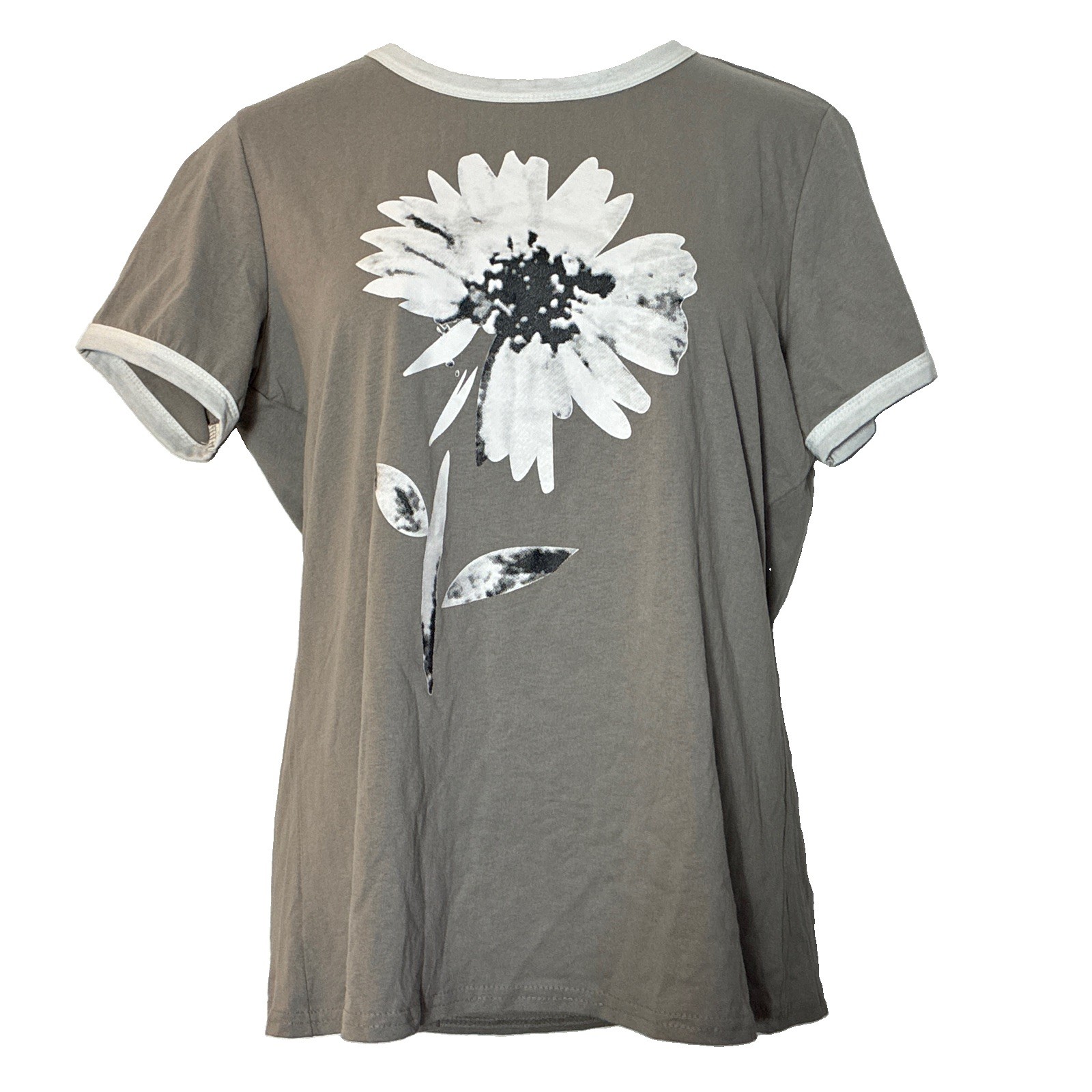 Misslook Top Flower Pullover Short Sleeve Gray Casual Fairy Boho Whimsy 2XL