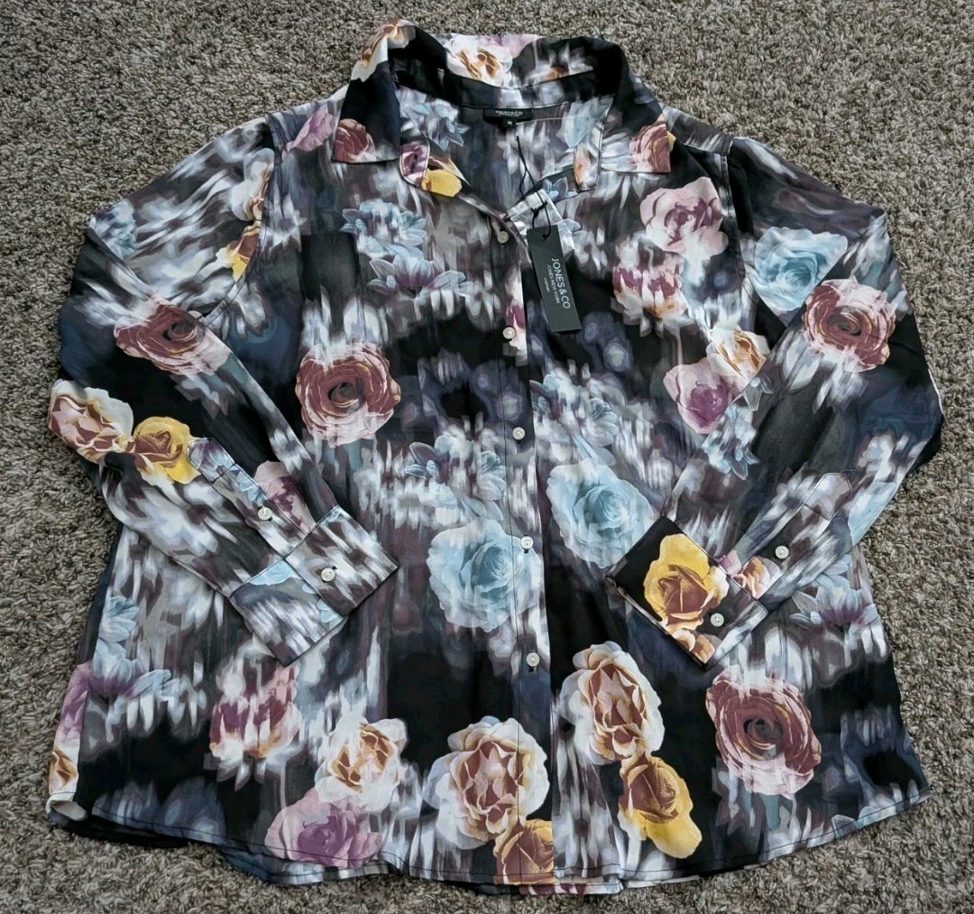Jones New York – Jones & Co Floral Blouse Button Up 1X NWT