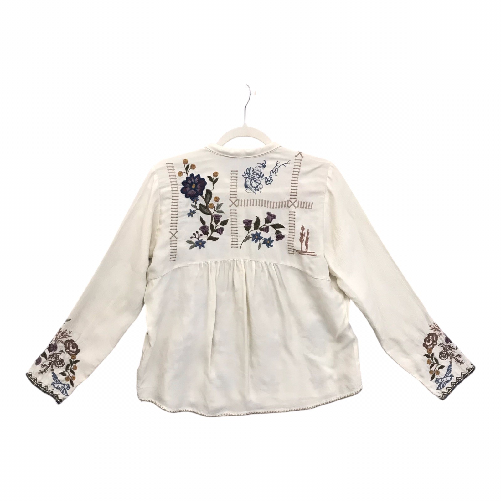 Johnny Was Mabel Tunic Top In Shell Embroidered Floral Boho Boxy Sz XS