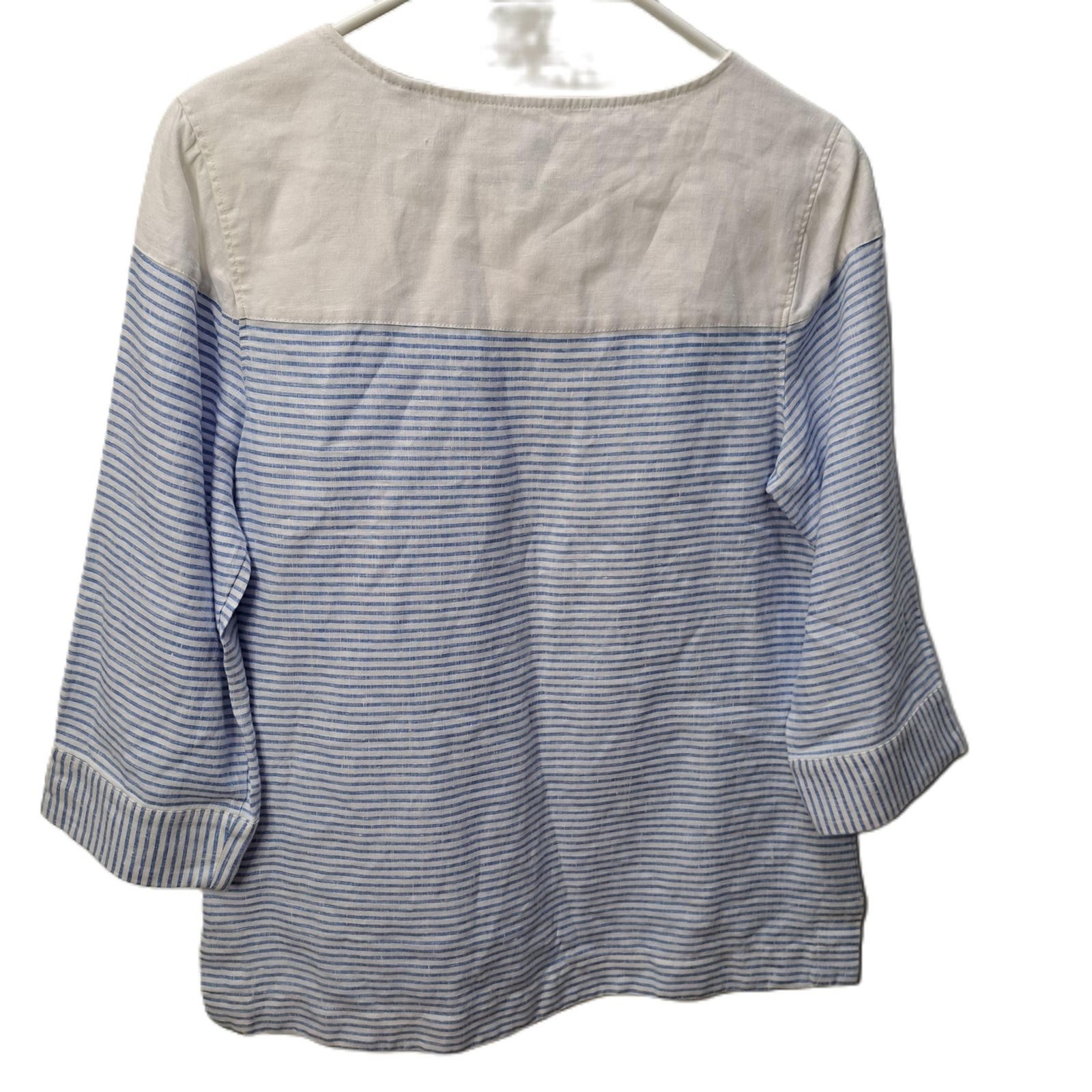 Tommy Bahama Crystaline Water Blue White Linen Lace Up Henley Shirt Top Medium
