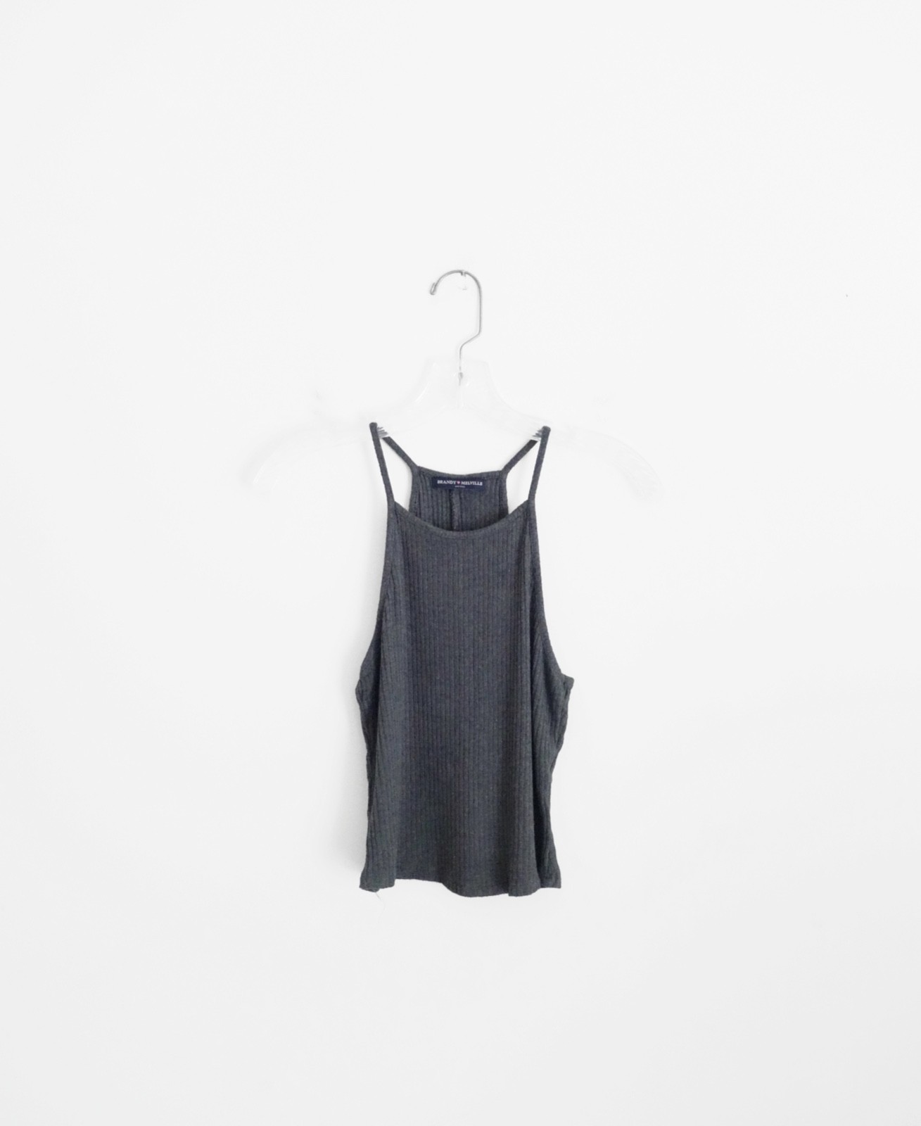 Brandy Melville Grey Ribbed Racerfront Cami Top OS Small
