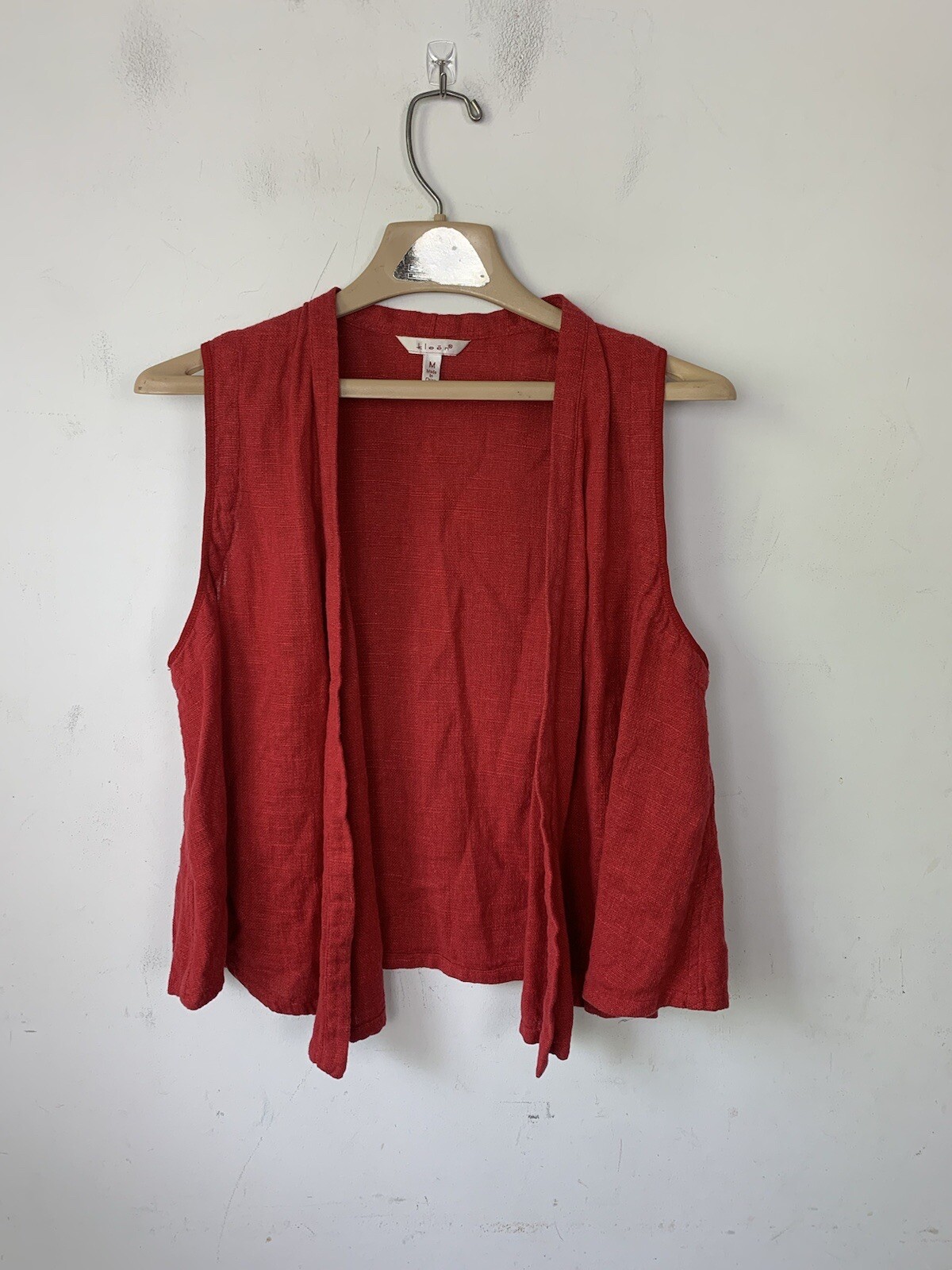Kleen Womens Jacket Vest Medium Red Linen Lagenlook Twee Boho Summer Preppy