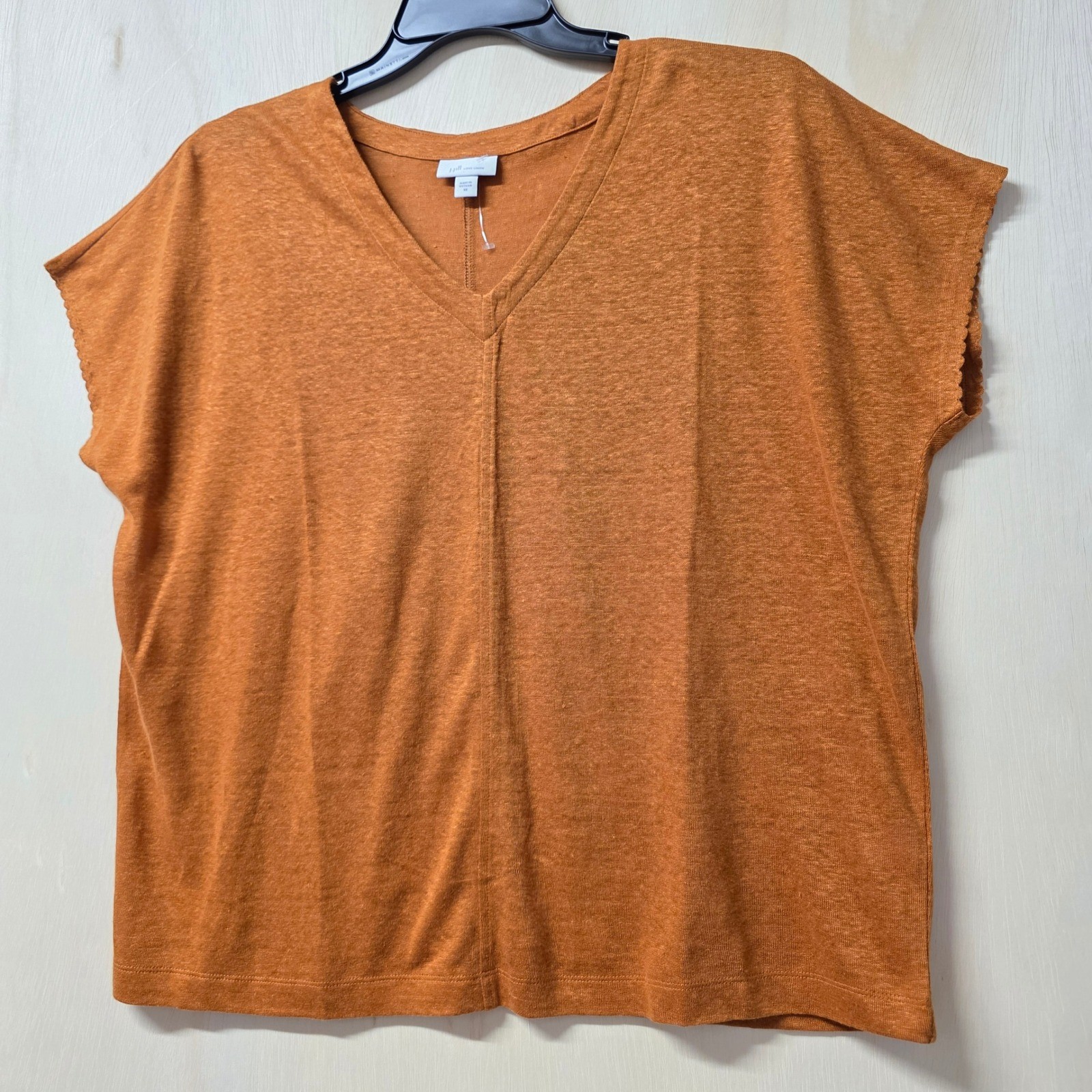 J. Jill Love Linen Top Womens XS Rust Orange V-Neck Short Sleeve 100% Linen Boxy