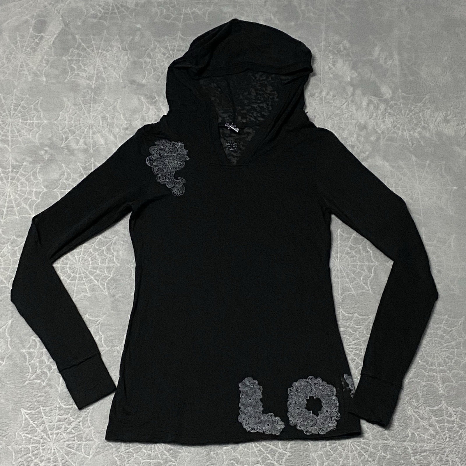 Binka Grunge Burnout Shirt Womens S Hoodie Long Sleeve Pullover Y2K Emo Goth