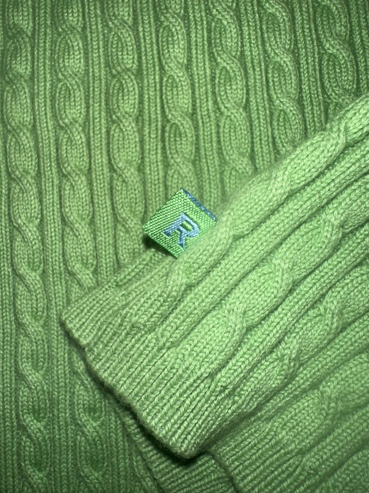 Vintage 90s Y2K Ralph Lauren Cable Knit Halter Top Green Stretch Size L Cotton