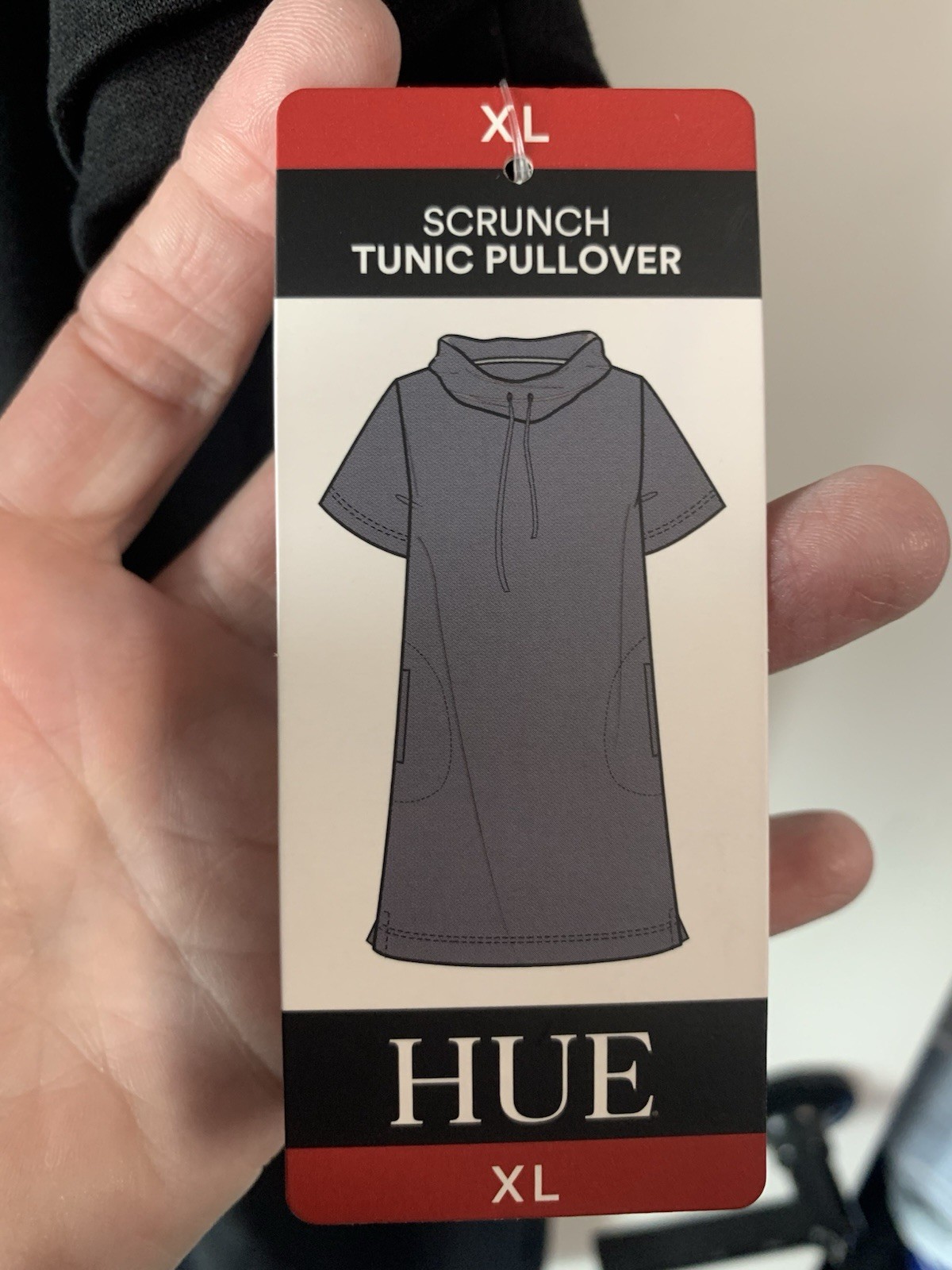 HUE Women’s Black Knit Tunic XL Regular Pullover Short Sleeve Drawstring